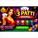 3 Patti Dhamal Game app icon with playing cards and golden casino chips