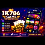 IK786 Game app icon with golden logo on a black premium background.