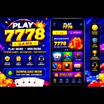 Play7778 Game mobile app interface showing login, registration, game categories, wallet, promotions, and bonus features.