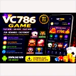 VC786 Game mobile gaming app interface with colorful icons and Android smartphone
