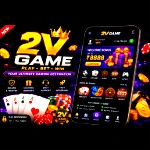 2V Game logo icon with bold gold and silver 2V branding, crown symbol, and premium gaming design